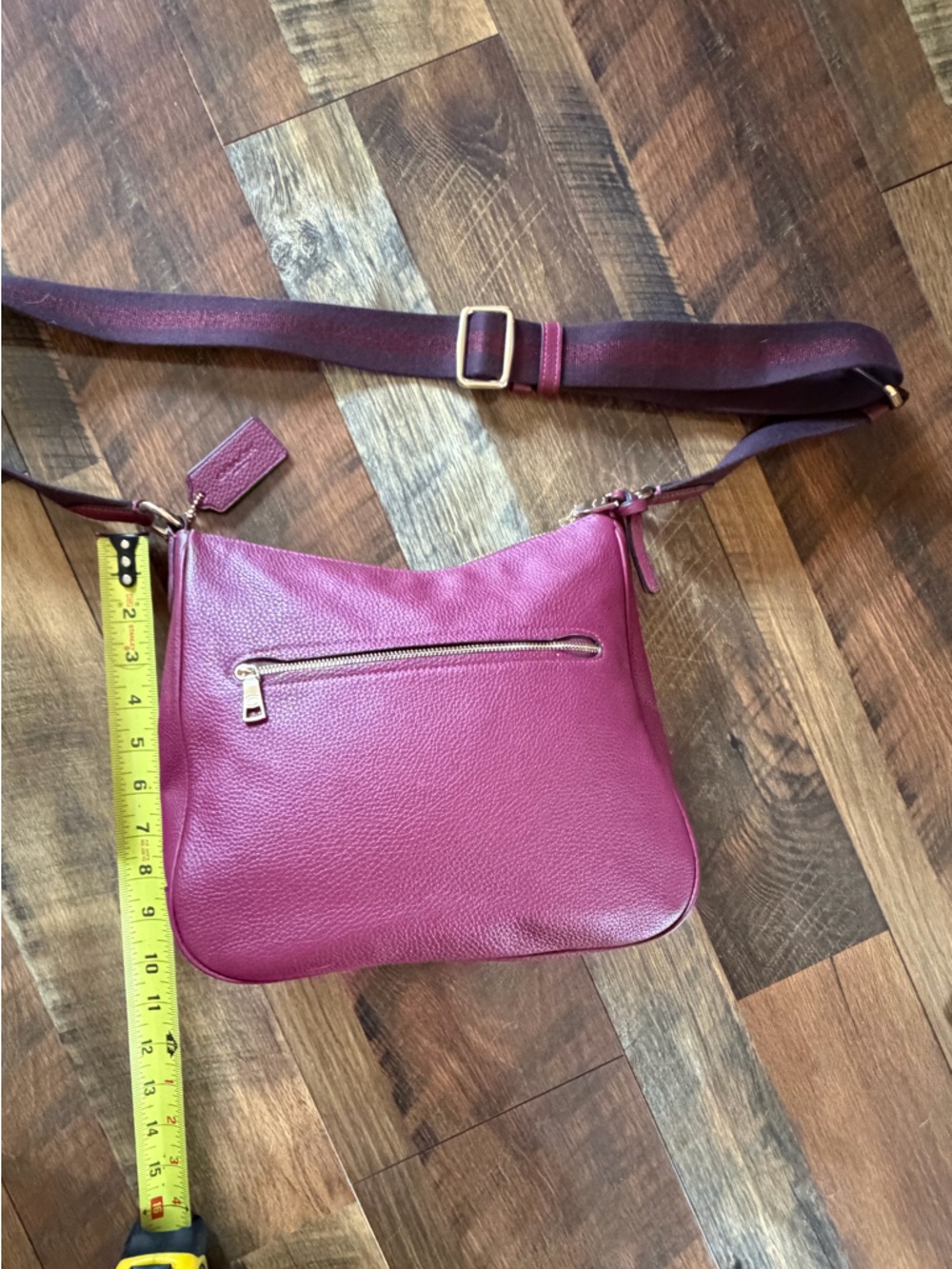 Coach Pebbled Leather Crossbody Bag in Burgundy with Adjustable Strap - Picture 6 of 10